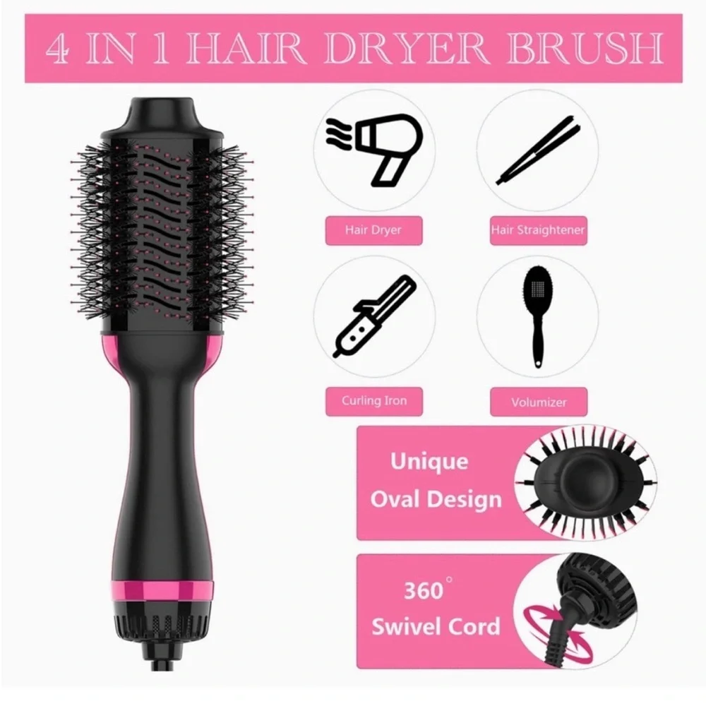 4-In-One Hair Dryer Styling Brush With Ceramic Oval Barrel and Volumizer 1200W